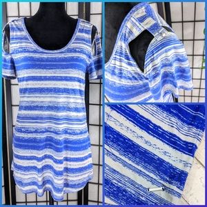 Hang Ten Blue & Grey Cold Shoulder Top/Pockets